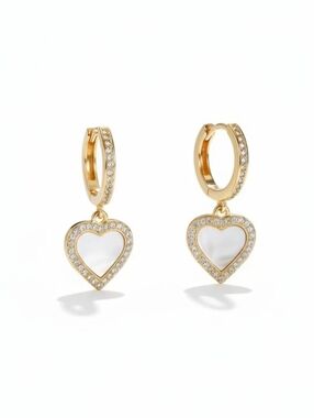 kate spade Gold Heart Drop Hoop Earrings with White Mother-of-Pearl